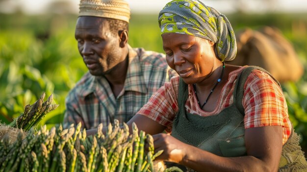 Des Africains récoltent des légumes