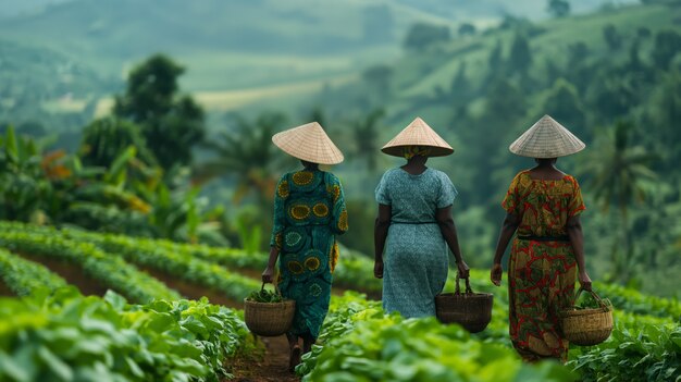 Des Africains récoltent des légumes