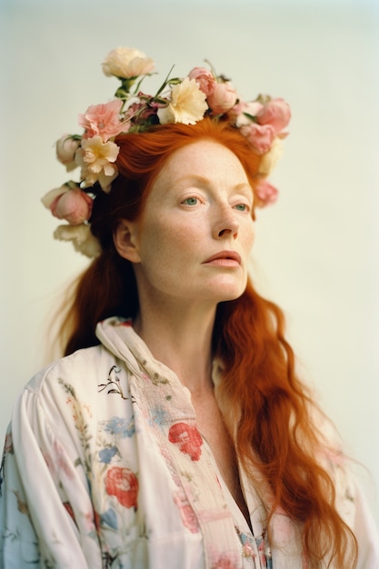 Photo gratuite ai généré de portrait de femme fleur