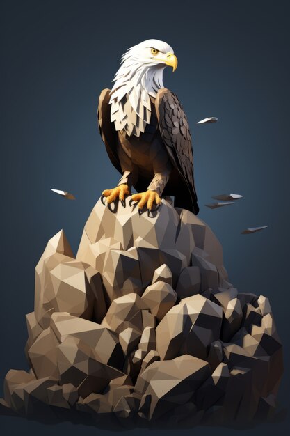 Aigle 3D assis sur des rochers