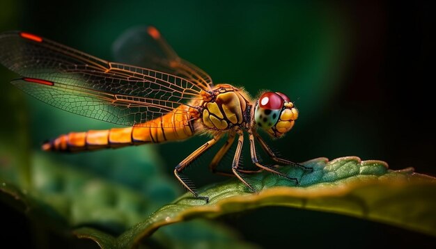 Aile d'insecte reposant sur une feuille verte générée par l'IA