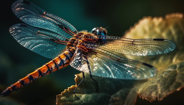 Photo gratuite aile de libellule dans un étang d'été vert et vibrant généré par l'ia