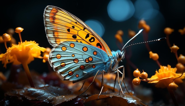 Photo gratuite l'aile de papillon vibrante met en valeur la beauté de la nature dans des motifs multicolores générés par l'intelligence artificielle.