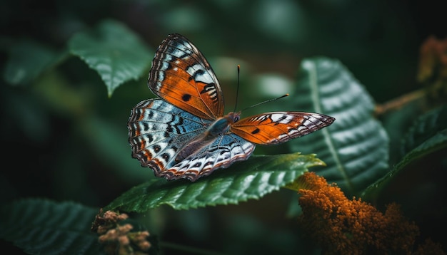 L'aile vibrante d'un papillon en voie de disparition pollinise une seule fleur jaune dans la forêt générée par l'IA