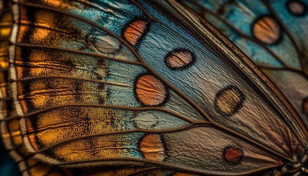 Les ailes de papillon vibrantes mettent en valeur l'élégance métallique à l'extérieur générée par l'IA