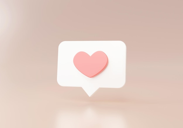 Alerte de notification de bouton d'amour sur l'illustration de dessin animé 3d de rappel d'avis de bulle de discours de chat