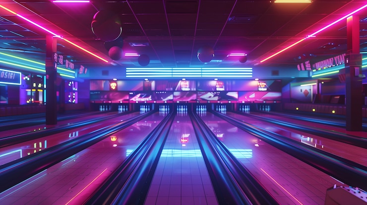 Photo gratuit une allée de bowling avec des néons