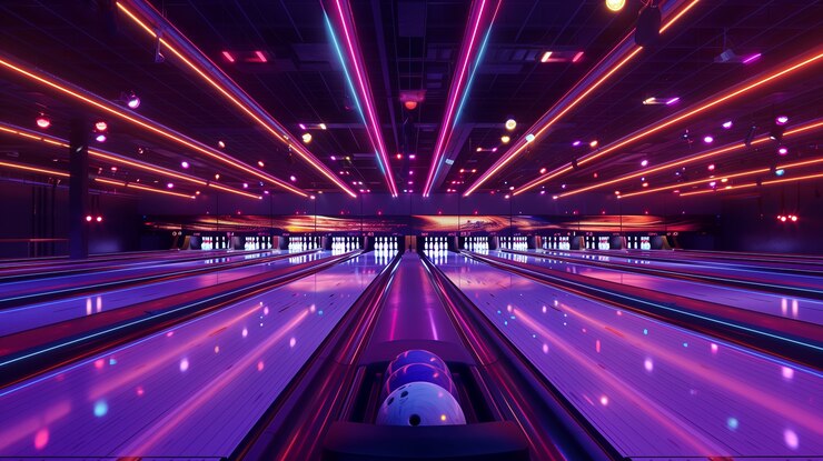 Photo gratuit une allée de bowling avec des néons