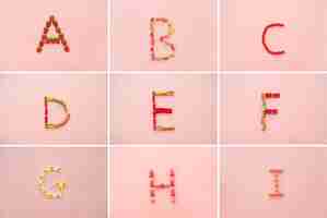 Photo gratuite alphabet fait de bonbons