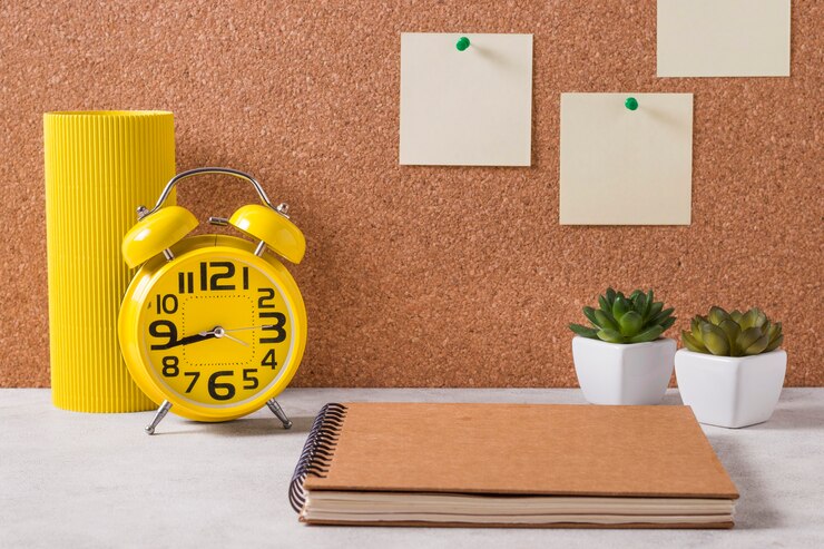 Photo gratuit aménagement de l'espace de travail avec horloge