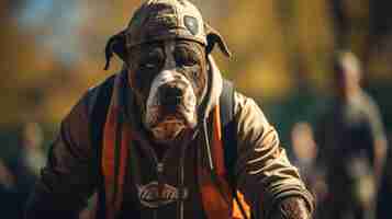 Photo gratuite american staffordshire bull terrier dans une casquette et un sweat à capuche