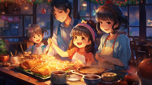 Photo gratuite des amis d'anime à la veille du nouvel an