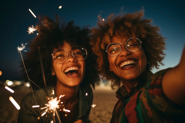 Des amis célèbrent le Nouvel An.