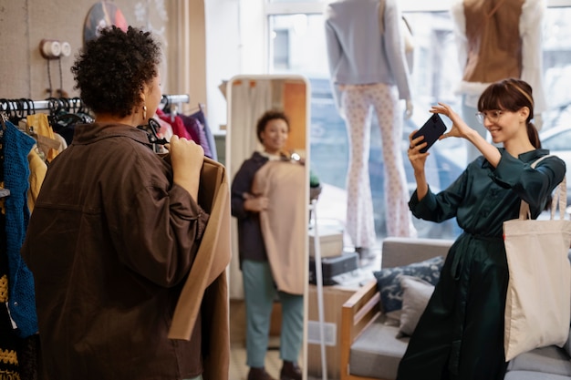 Amis, faire du shopping sur le marché de l'occasion