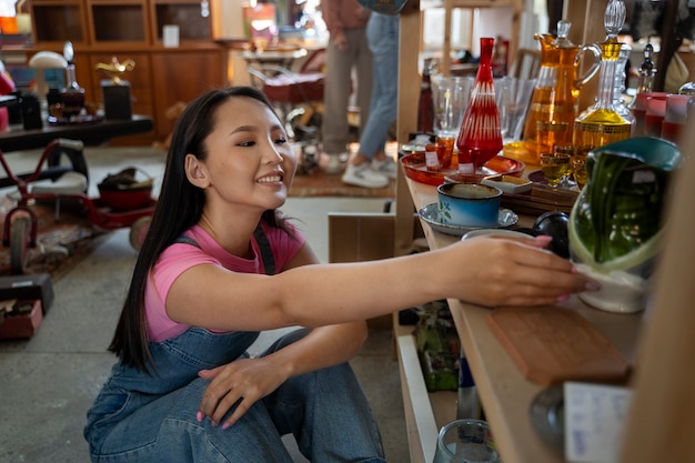 Amis faisant du shopping dans un magasin d'antiquités