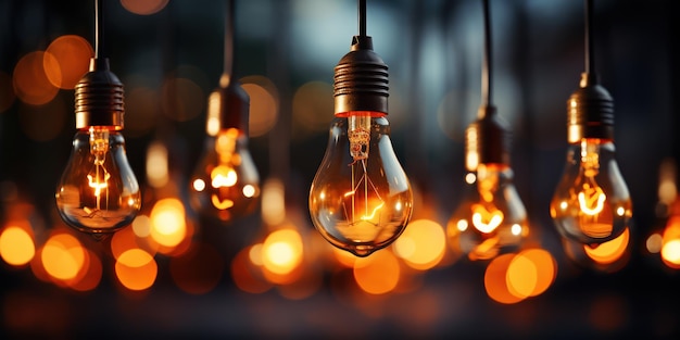 Photo gratuite des ampoules à filament chaudes émettent une douce lueur d'ambre dans une pièce faiblement éclairée.