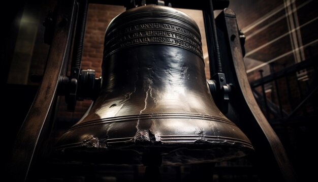 L'ancienne cloche en métal reflète l'histoire et la spiritualité générées par l'IA