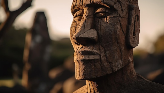 Photo gratuite une ancienne sculpture en bois représente la spiritualité de la culture indigène générée par l'ia