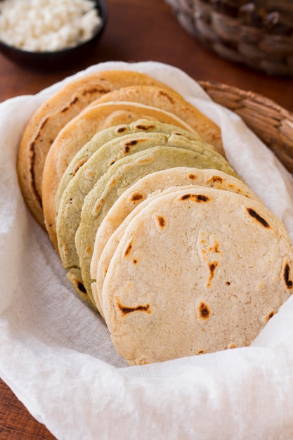 Angle élevé des arepas dans le panier