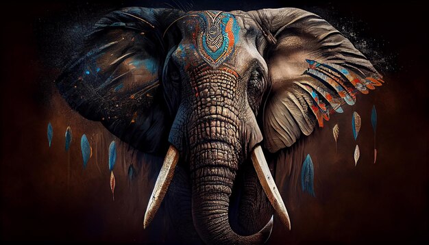 Animal éléphant mammifère nature motifs sauvages décoration IA générative multicolore