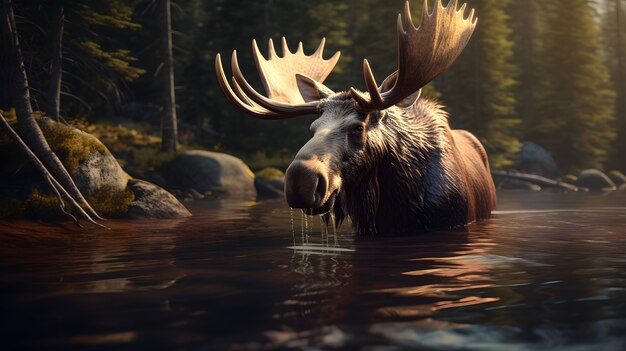 Photo gratuite animal de wapiti sauvage avec un magnifique paysage naturel