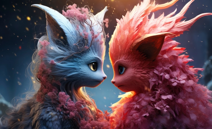 Photo gratuit des animaux amoureux dans le style fantastique