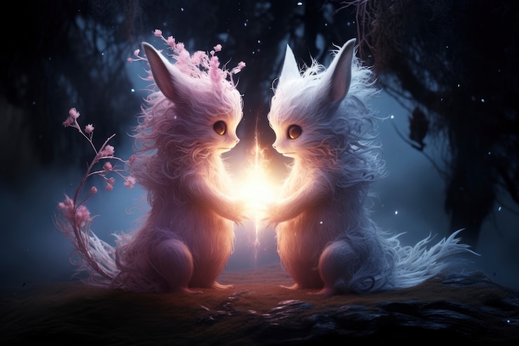 Photo gratuit des animaux amoureux dans le style fantastique