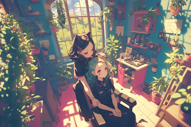 Photo gratuite anime style beauty salon with cosmetology equipment