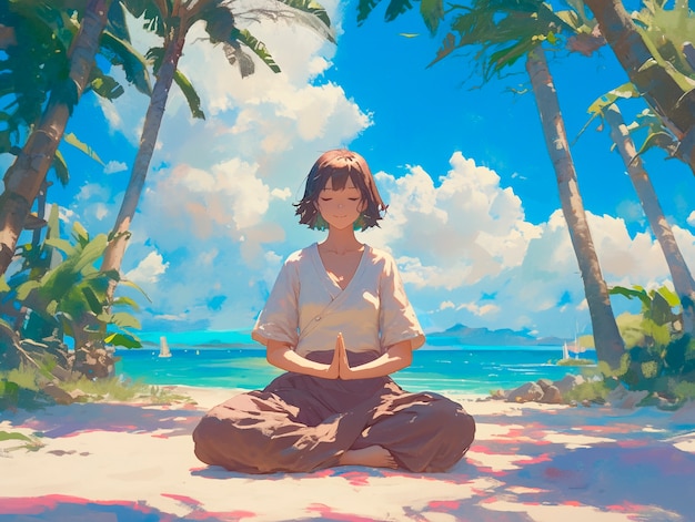 Photo gratuite anime style character meditating and contemplating mindfulness