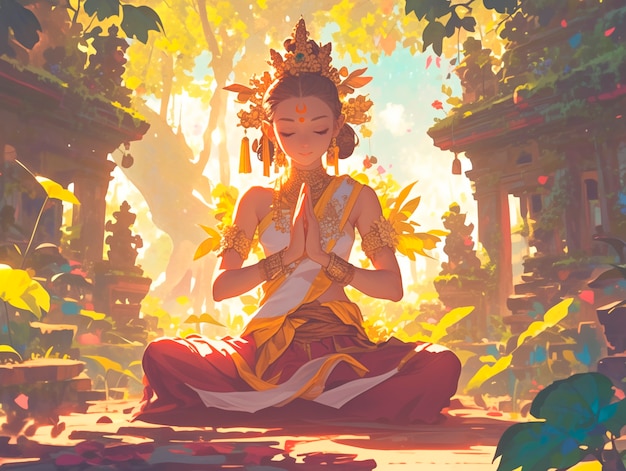 Photo gratuite anime style character meditating and contemplating mindfulness