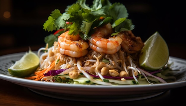 Photo gratuite apéritif de fruits de mer frais repas sain avec crevettes généré par l'ia