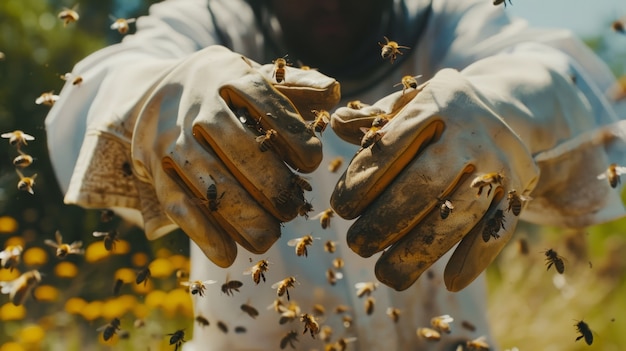 Photo gratuite apiculteur travaillant dans une ferme d'abeilles