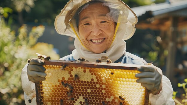 Apiculteur travaillant dans une ferme d'abeilles