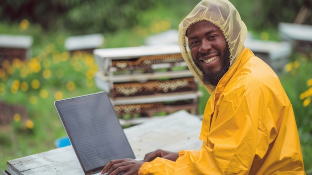 Photo gratuite apiculteur travaillant dans une ferme d'abeilles