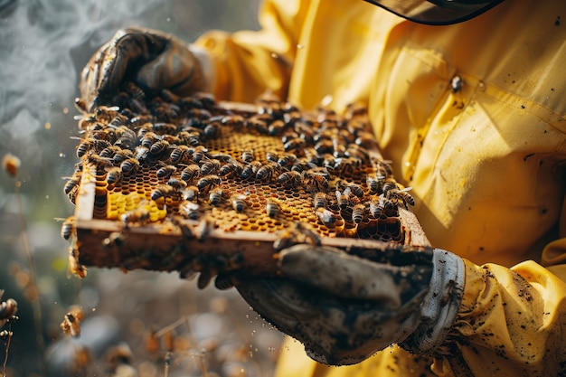 Photo gratuite apiculteur travaillant dans une ferme d'abeilles