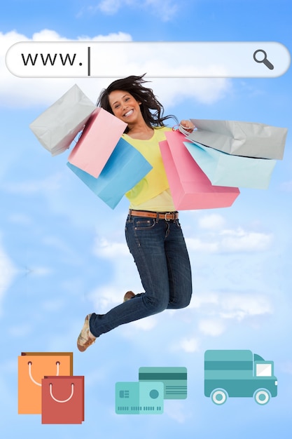 Photo gratuite app fond de shopping girl