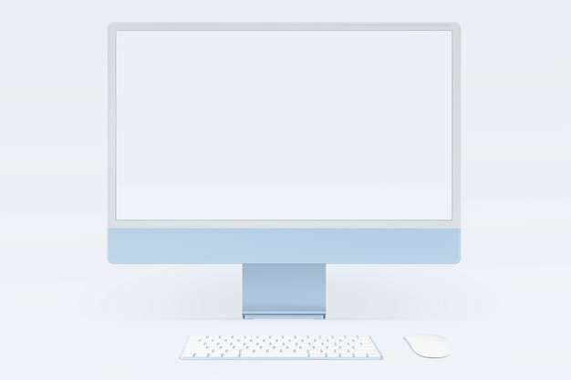 Photo gratuite appareil numérique à écran de bureau d'ordinateur minimal bleu avec espace de conception