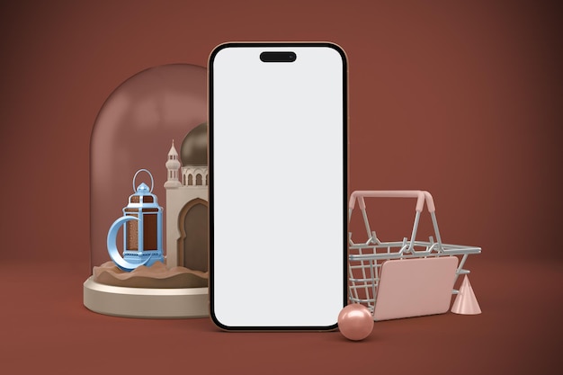 Application d'achat du Ramadan avec vue de face du téléphone