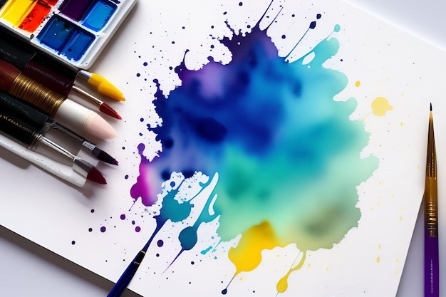 Une aquarelle colorée avec un pinceau et un pinceau.