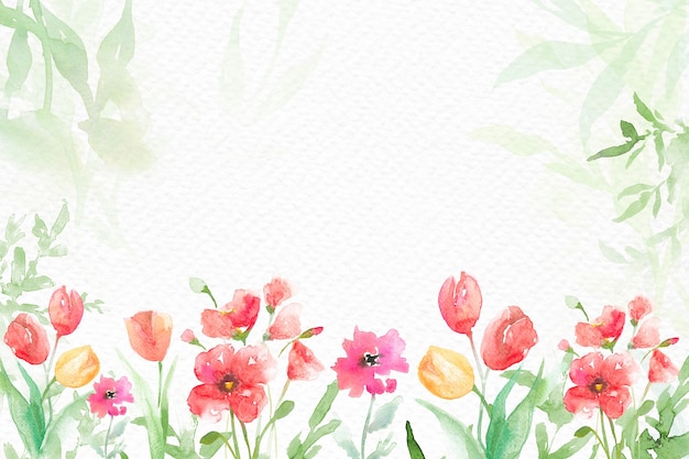 Aquarelle de fond de bordure de jardin de fleurs dans la saison verte du printemps