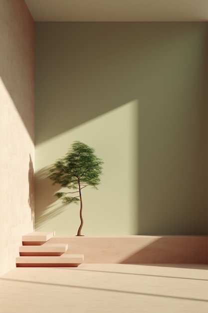 Photo gratuite arbre 3d éclairé par la lumière du soleil