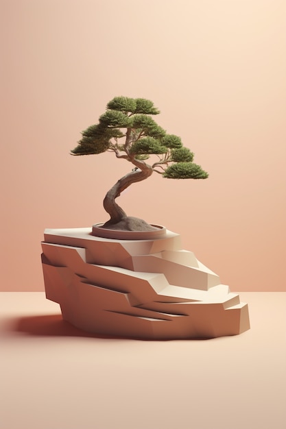 Photo gratuite arbre 3d avec des feuilles et des branches sur le podium