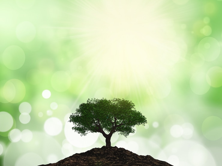 Photo gratuit arbre 3d sur un monticule de sol