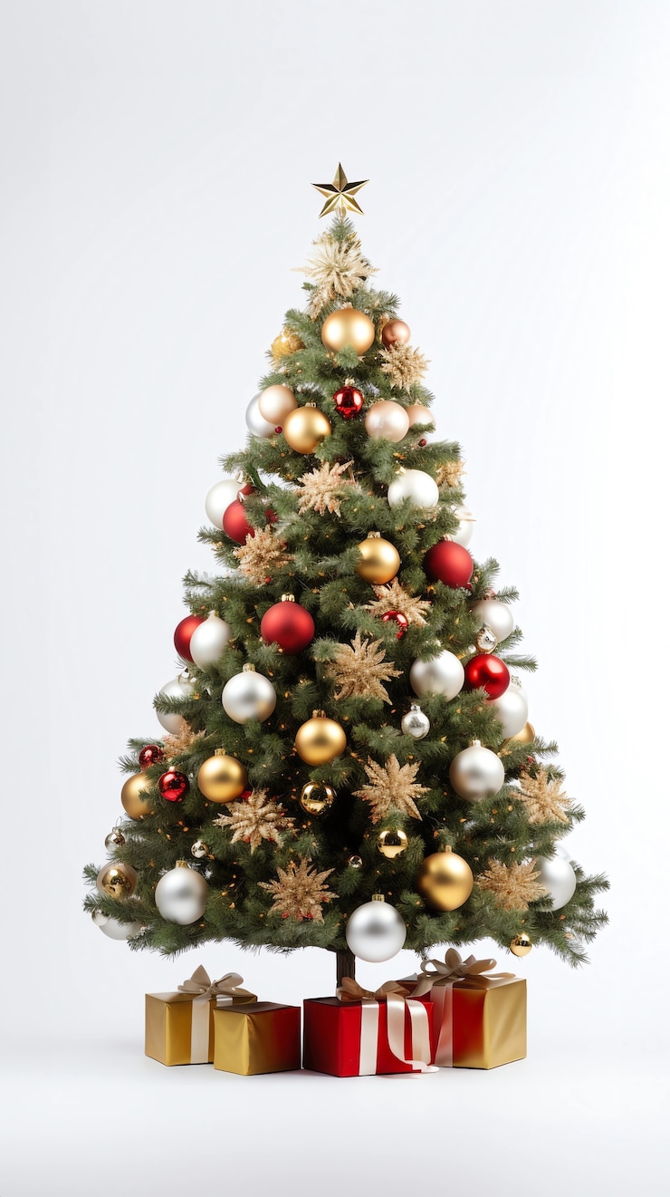 Photo gratuit arbre de noël magnifiquement décoré avec des boîtes à cadeaux
