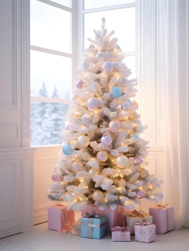 Photo gratuit arbre de noël magnifiquement décoré à l'intérieur