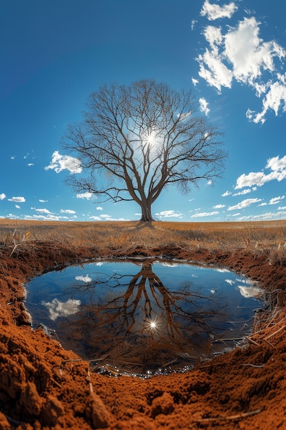 Photo gratuite arbre photoréaliste avec des branches et un tronc à l'extérieur dans la nature