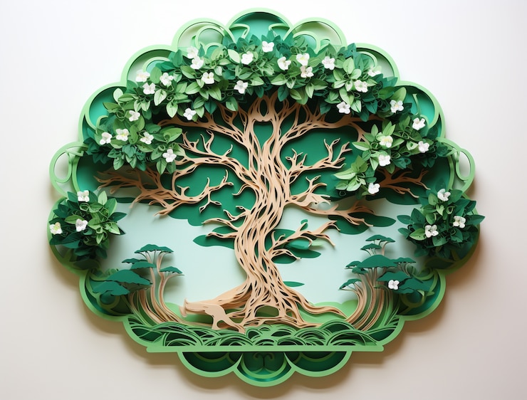 Photo gratuit arbre tridimensionnel de style papier