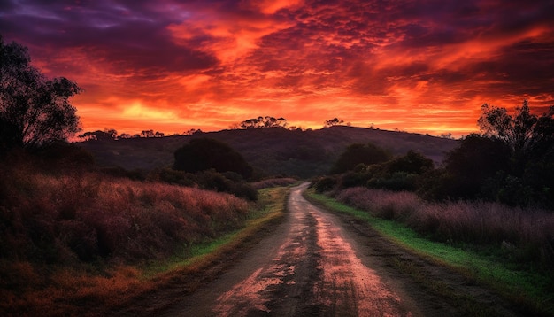 Photo gratuite arbre vibrant de silhouettes de coucher du soleil sur l'horizon rural produit par ai