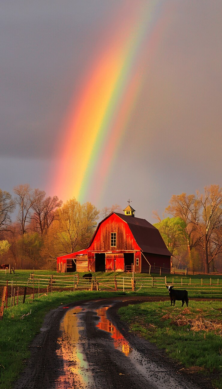Photo gratuit l'arc-en-ciel au bout d'un paysage routier