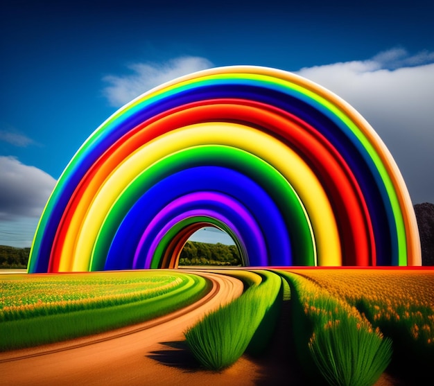 Photo gratuite un arc-en-ciel sur un champ de fleurs